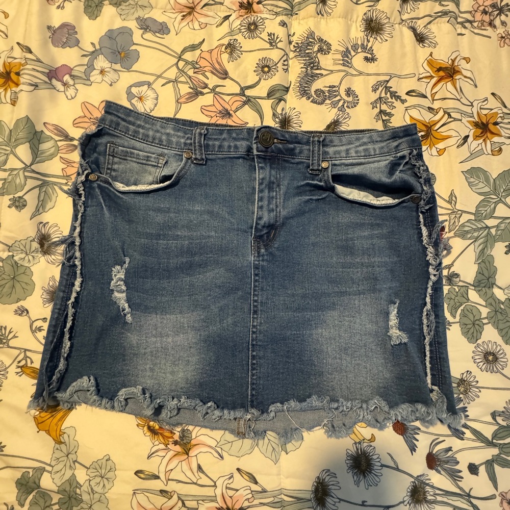 GOGO Blue Distressed Denim Mini Skirt